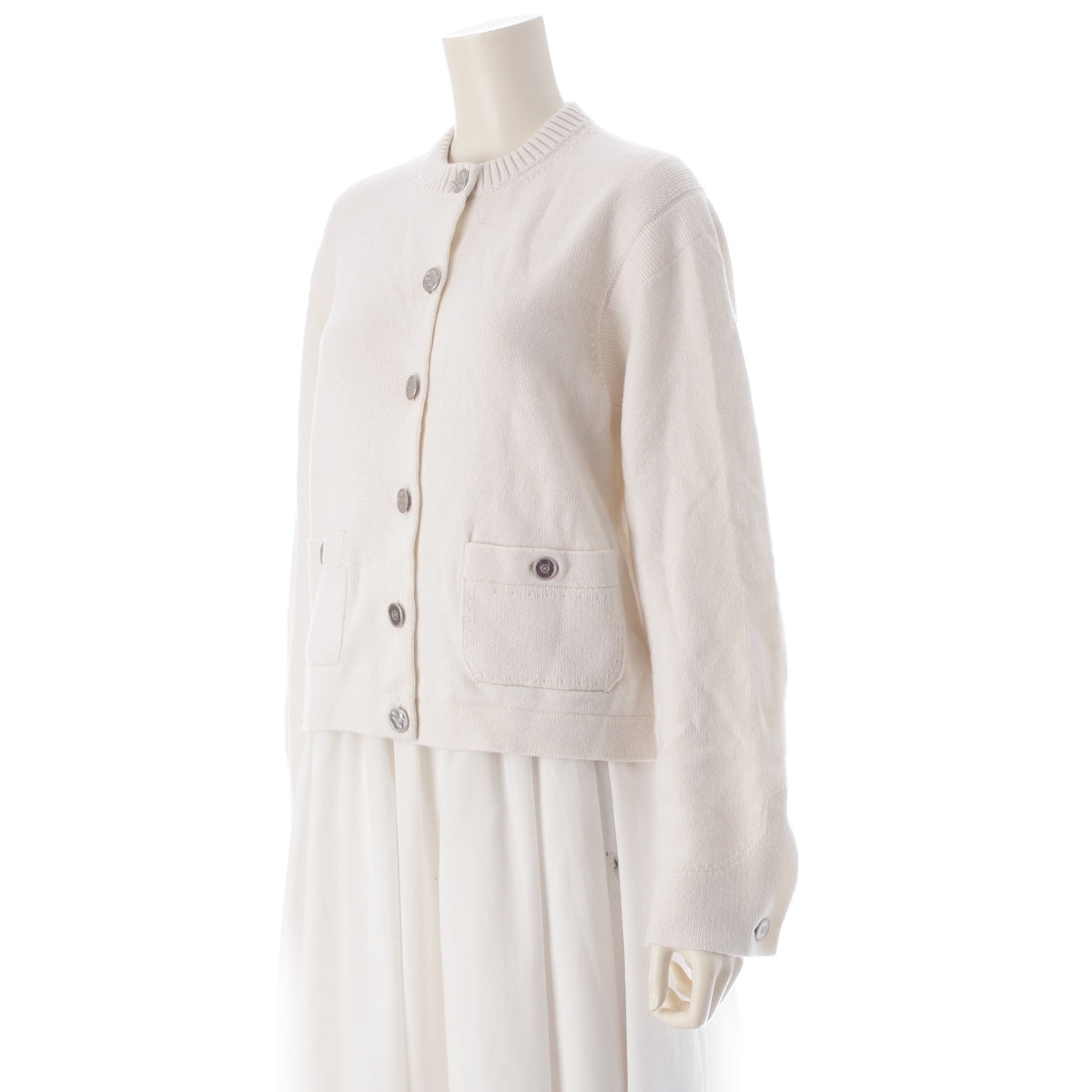 CHANEL cashmere COCO Button No Collar cardigan P79166  Ivory 36