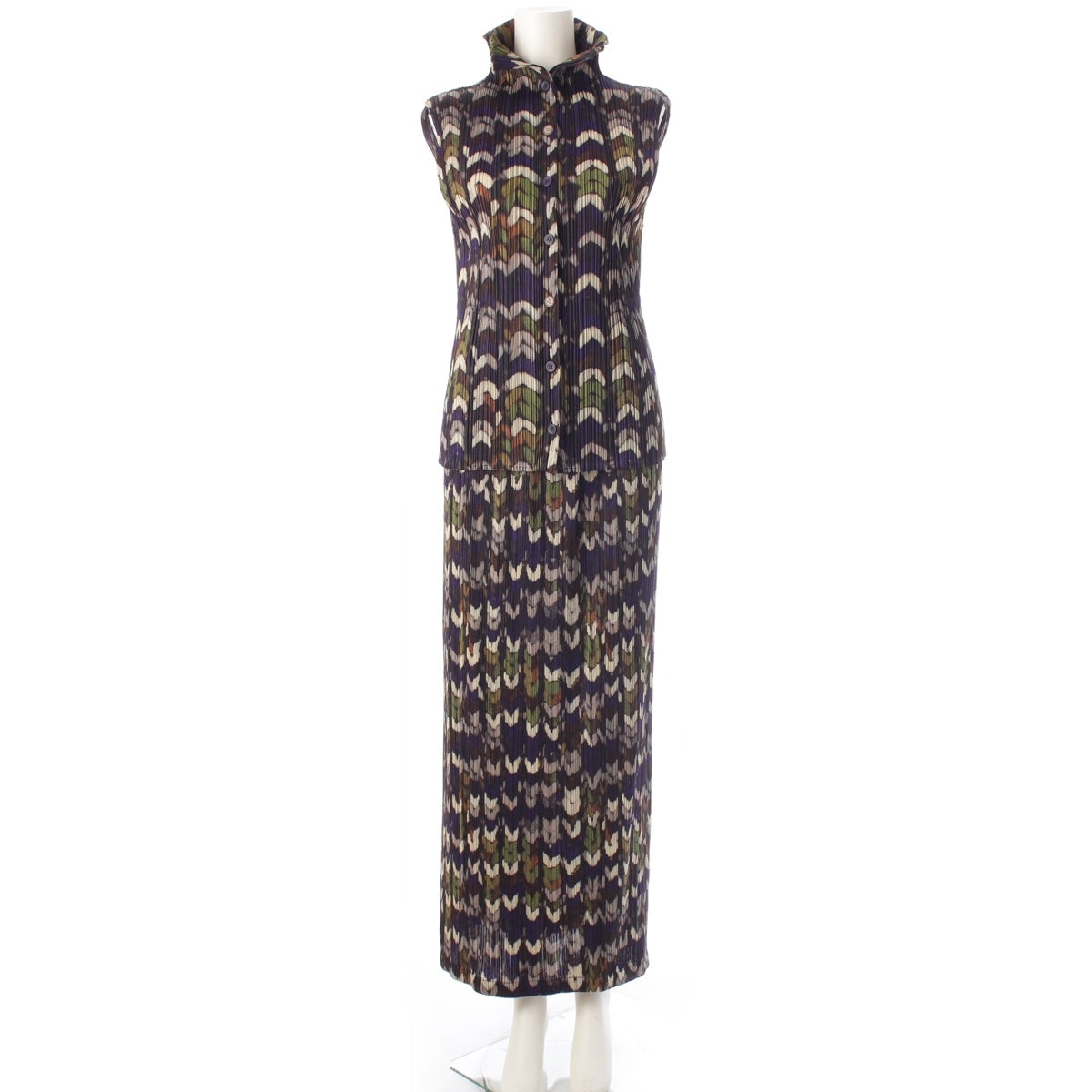 PLEATS PLEASE ISSEY  Stockinette knit all-over pattern vest Skirt setup PP14-JE442/PP14-JG446 multicolor 5/5