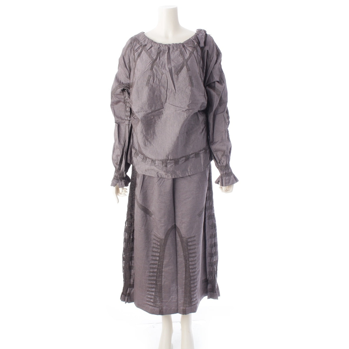 ISSEY MIYAKE A-POC INSIDE Asymmetrical fringe long sleeve blouse Skirt setup AP11FJ220/AP11FG224 Charcoal purple 2