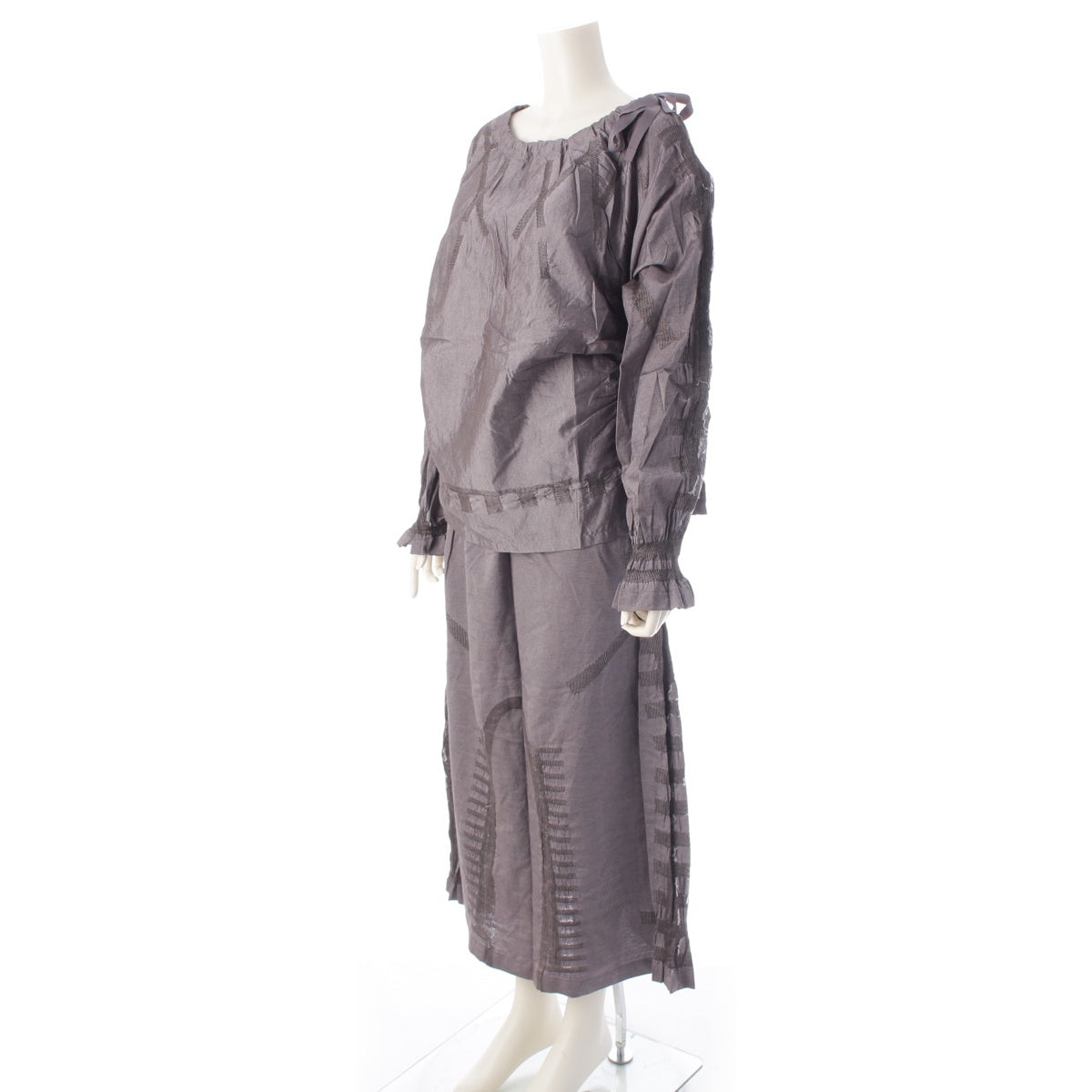 ISSEY MIYAKE A-POC INSIDE Asymmetrical fringe long sleeve blouse Skirt setup AP11FJ220/AP11FG224 Charcoal purple 2