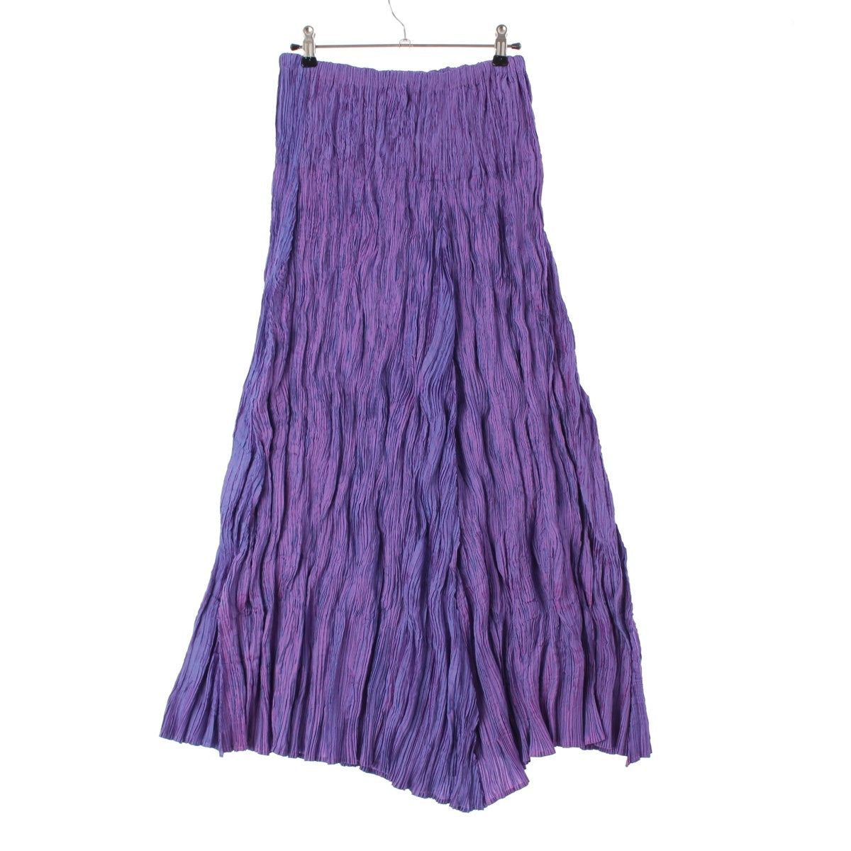 ISSEY MIYAKE Wavy pleated shiny long hair skirt IM04FG980 Iridescent purple blue 2