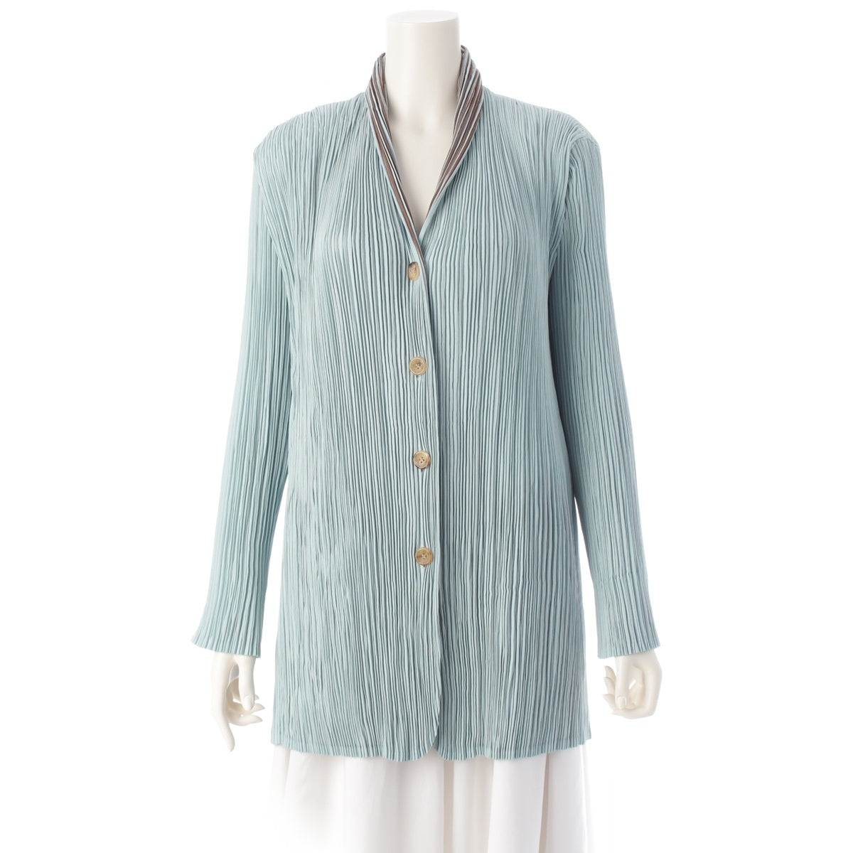 ISSEY MIYAKE Pleated modified collar double face tailored jacket outer IM84FD602 Mint Brown L