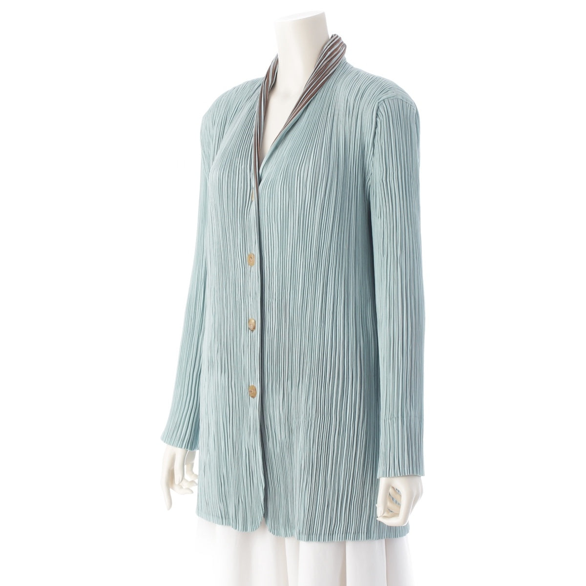 ISSEY MIYAKE Pleated modified collar double face tailored jacket outer IM84FD602 Mint Brown L