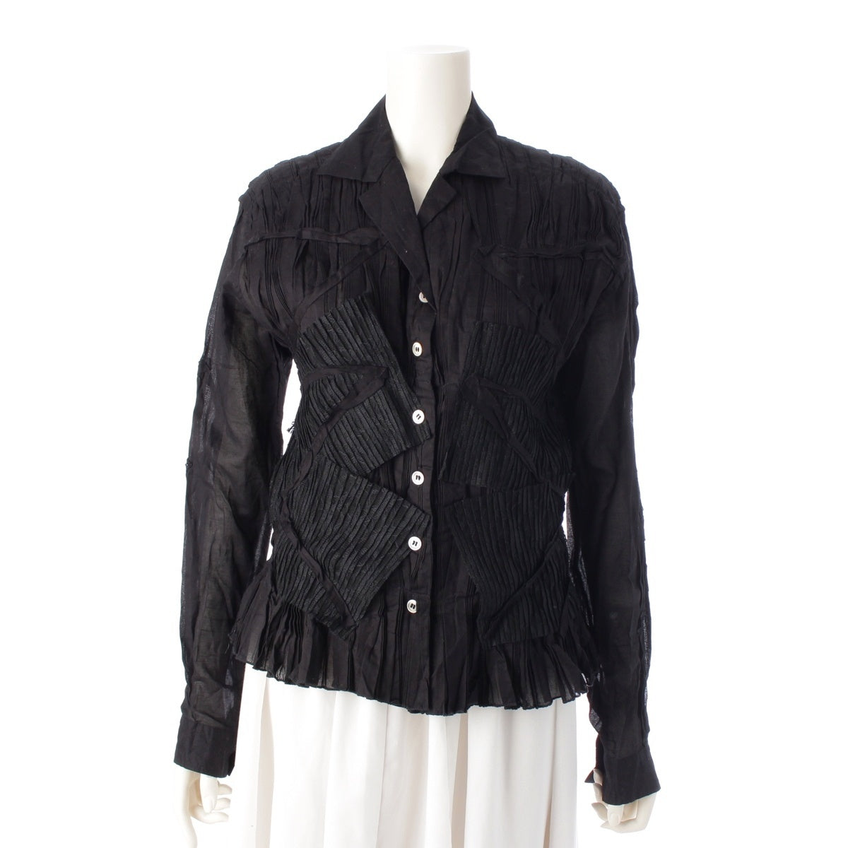 ISSEY MIYAKE Pleated lace switch Long sleeve shirt tops IM31FJ018 black 3