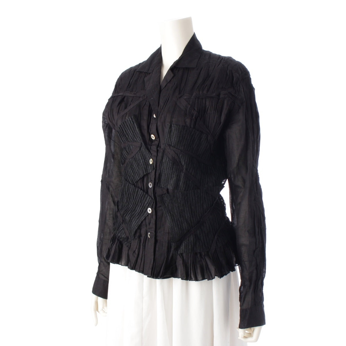 ISSEY MIYAKE Pleated lace switch Long sleeve shirt tops IM31FJ018 black 3