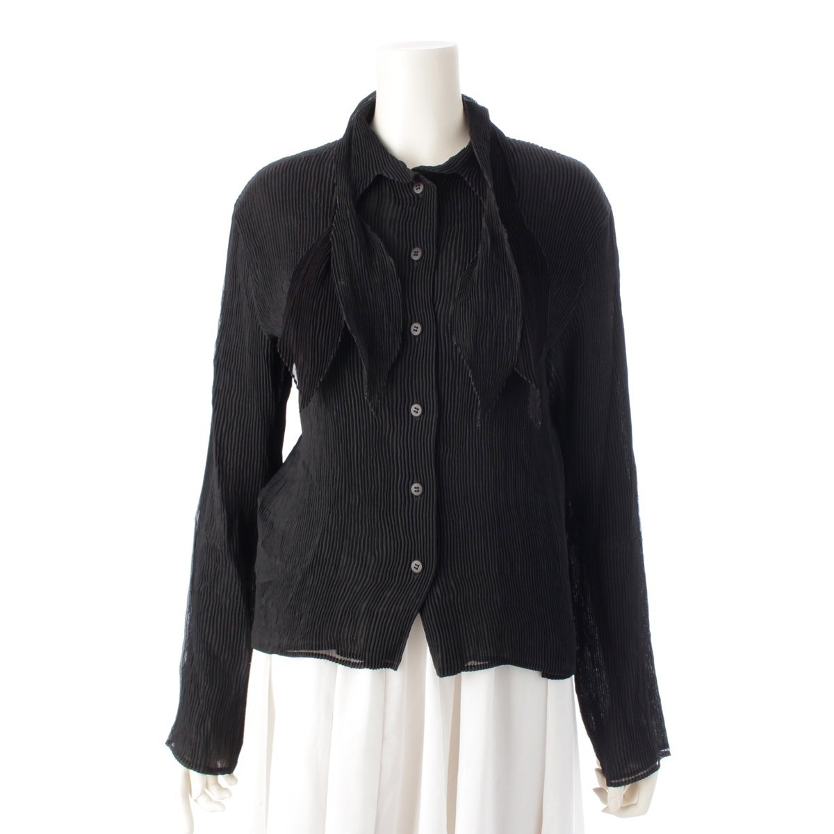 ISSEY MIYAKE Ribbon collar, modified collar, layered, long sleeves cardigan tops black 3