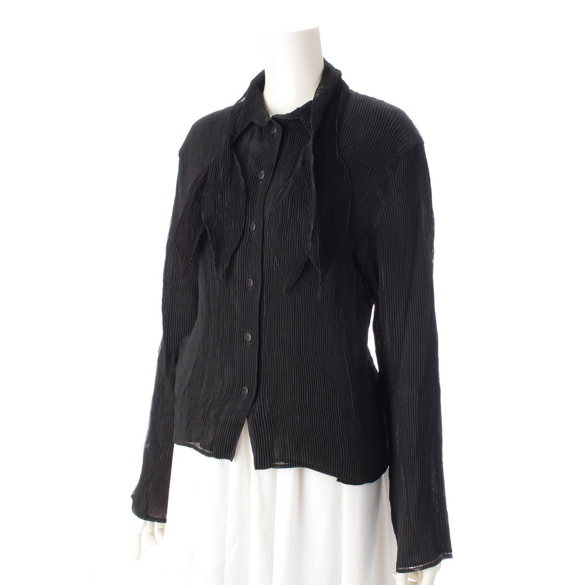 ISSEY MIYAKE Ribbon collar, modified collar, layered, long sleeves cardigan tops black 3