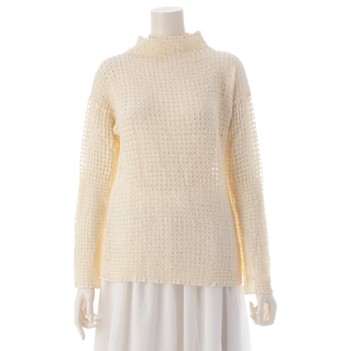 ISSEY MIYAKE Box Pleated Bumpy Popcorn Long Sleeve Cut tops IM12FJ941 off white 2