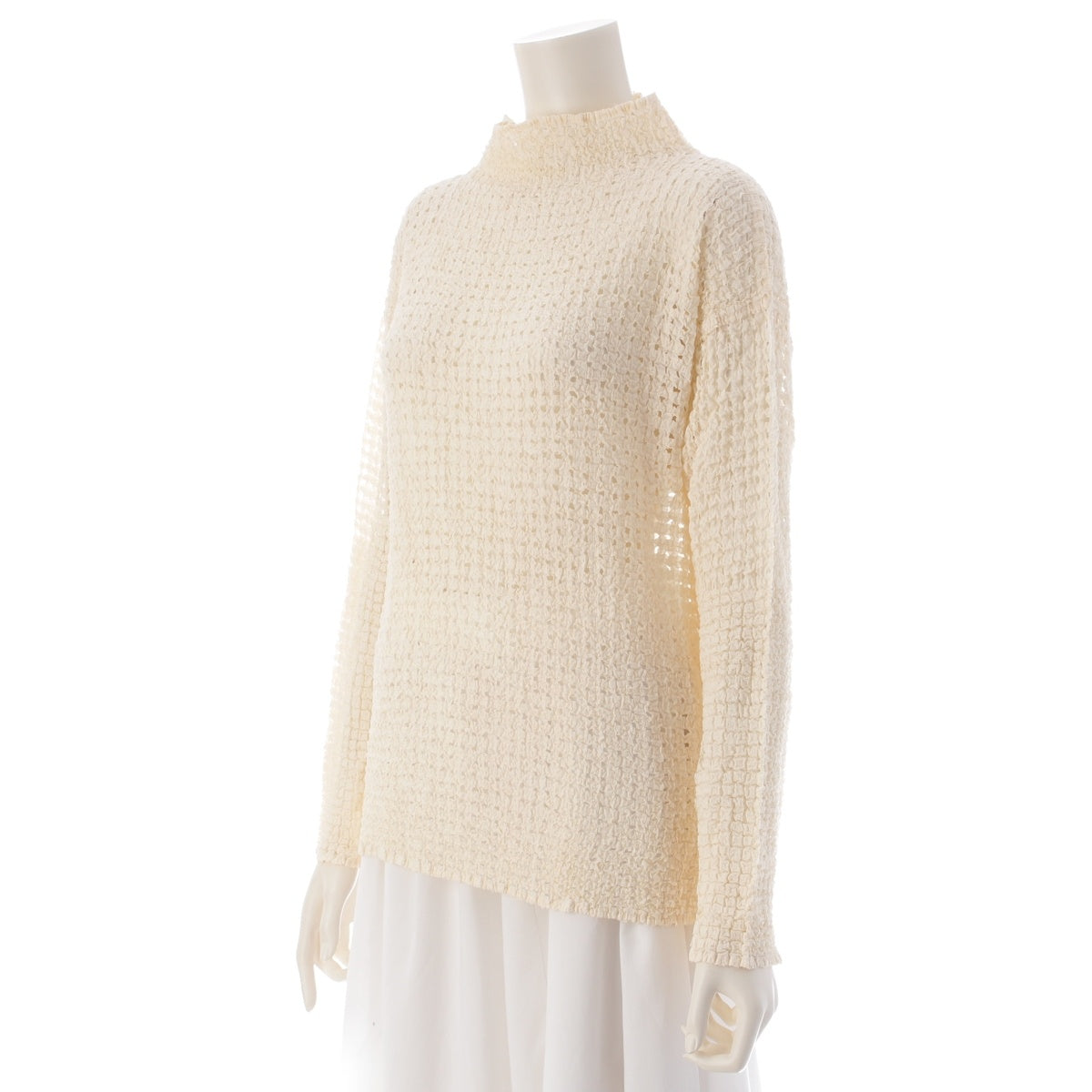 ISSEY MIYAKE Box Pleated Bumpy Popcorn Long Sleeve Cut tops IM12FJ941 off white 2