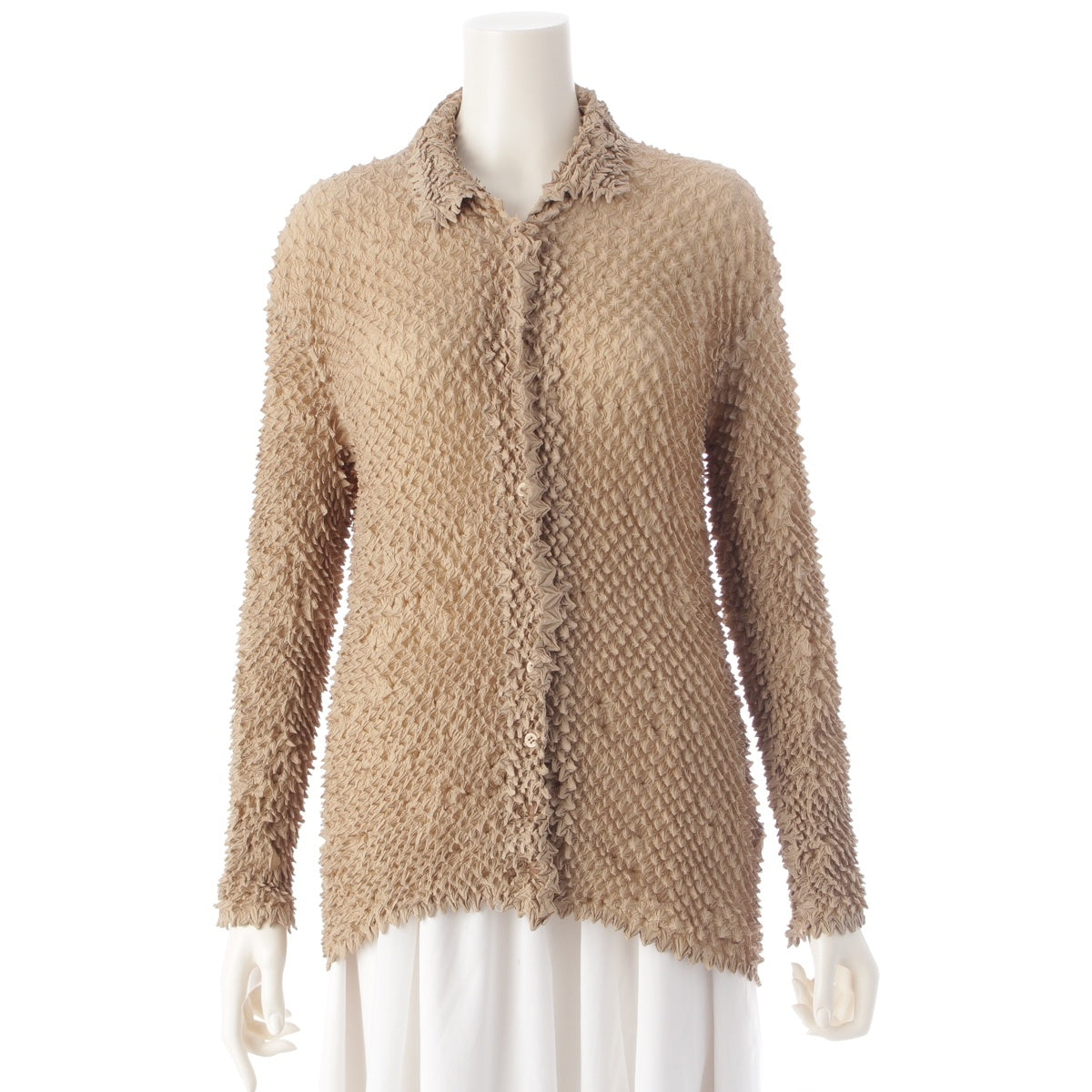 ISSEY MIYAKE Square, uneven, popcorn, squeezed, long sleeves cardigan tops IM04FJ514 beige M