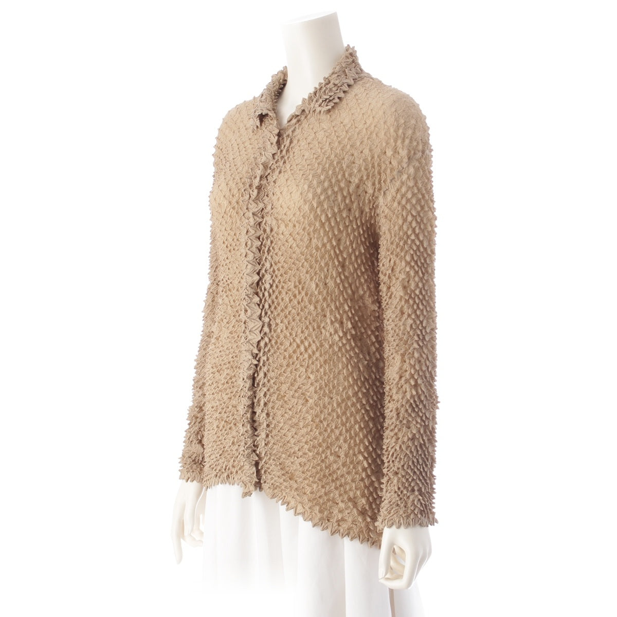 ISSEY MIYAKE Square, uneven, popcorn, squeezed, long sleeves cardigan tops IM04FJ514 beige M
