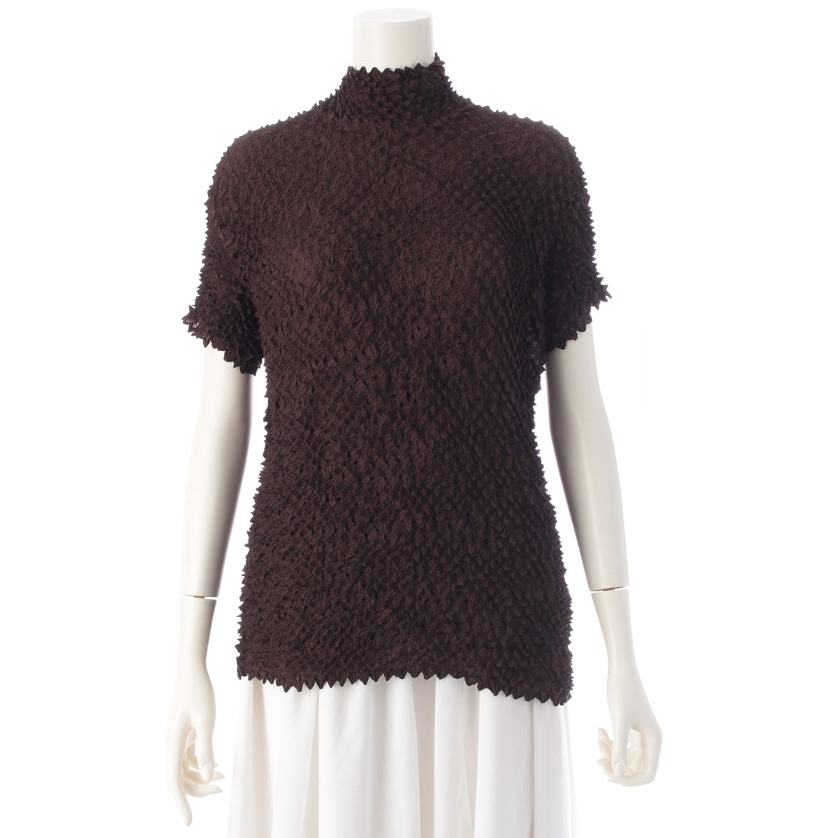 ISSEY MIYAKE Square, uneven, popcorn, squeeze, bottle neck, short sleeves Cut tops IM04FJ514 Dark brown M
