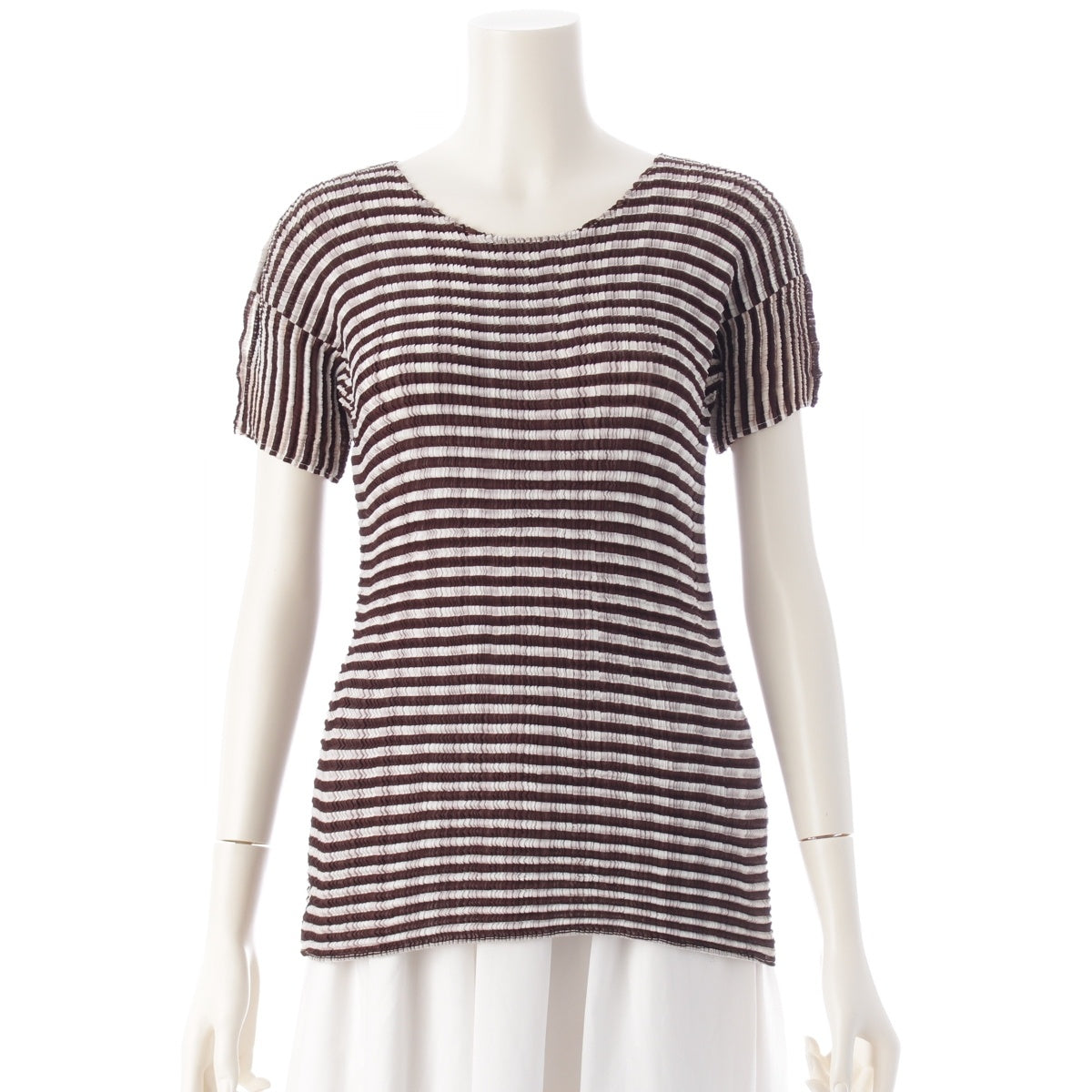 ISSEY MIYAKE Border Stripe Short Sleeve Cut tops Brown M