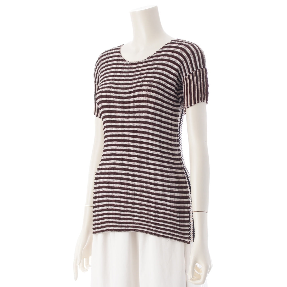 ISSEY MIYAKE Border Stripe Short Sleeve Cut tops Brown M