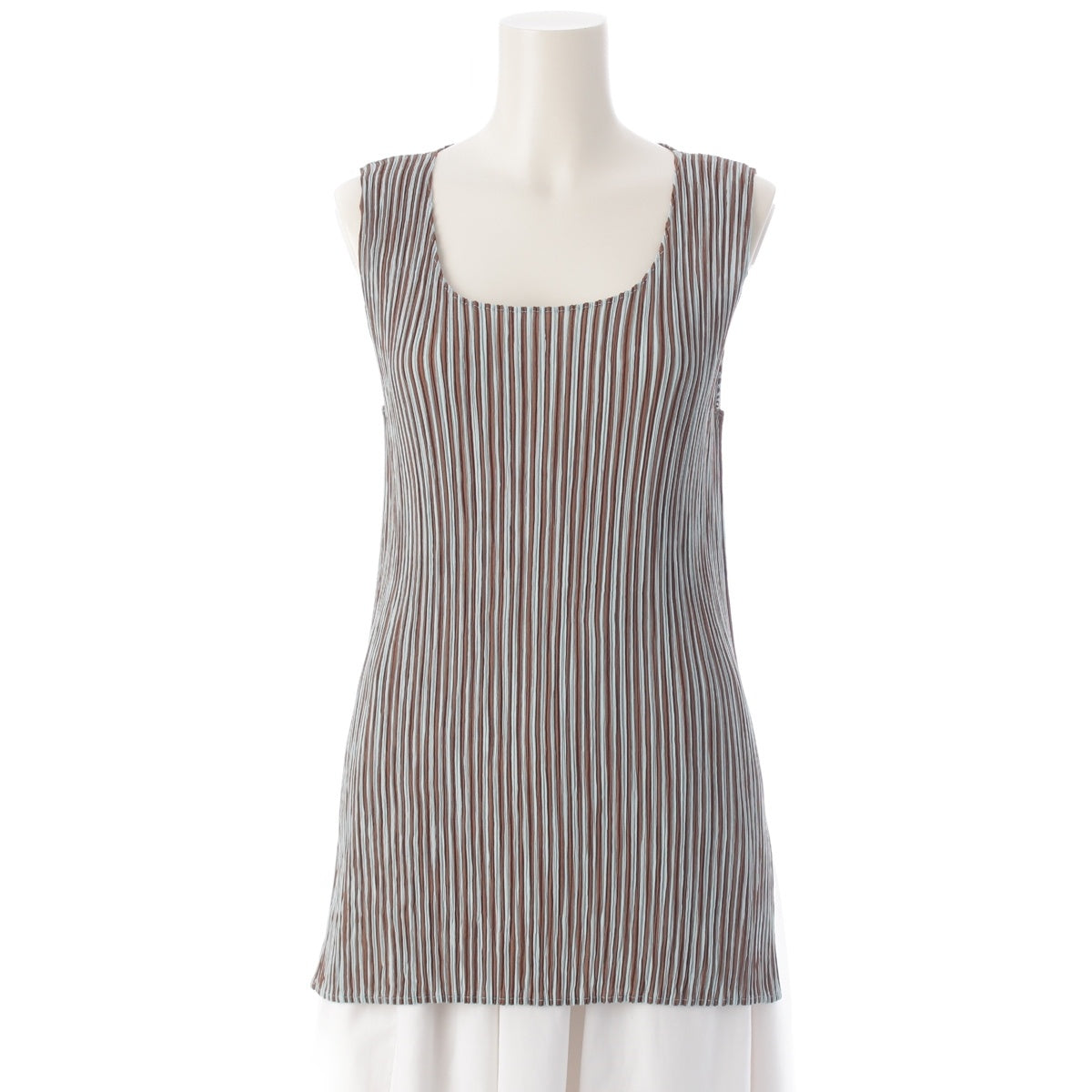 ISSEY MIYAKE striped sleeveless tops IM84-FJ606 Mint Green Brown L