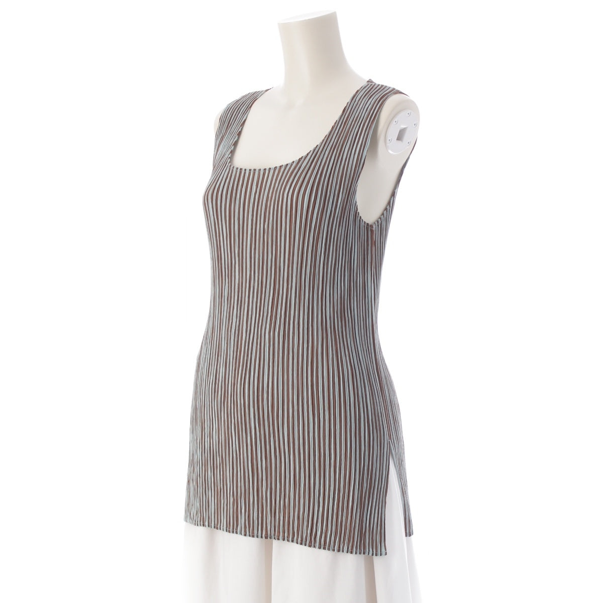 ISSEY MIYAKE striped sleeveless tops IM84-FJ606 Mint Green Brown L