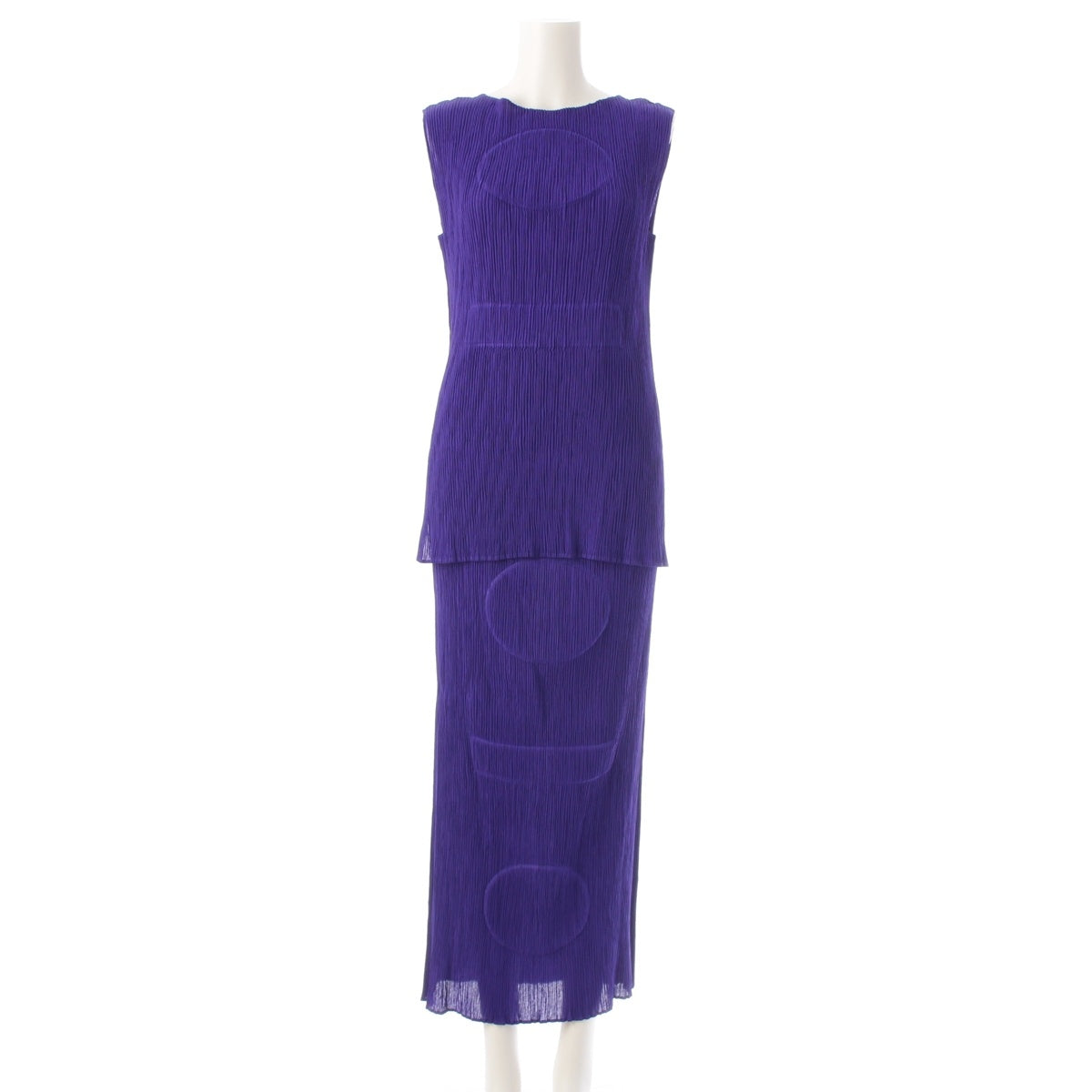 ISSEY MIYAKE Pleated Dot Round Square Embossed Sleeveless Top Skirt setup IM94-FJ915/IM94-FG910 purple L