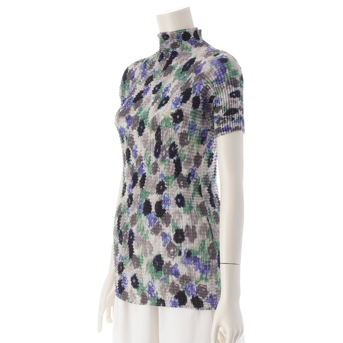 ISSEY MIYAKE All-over print mock neck short sleeves Cut tops IM84-FJ969 multicolor L