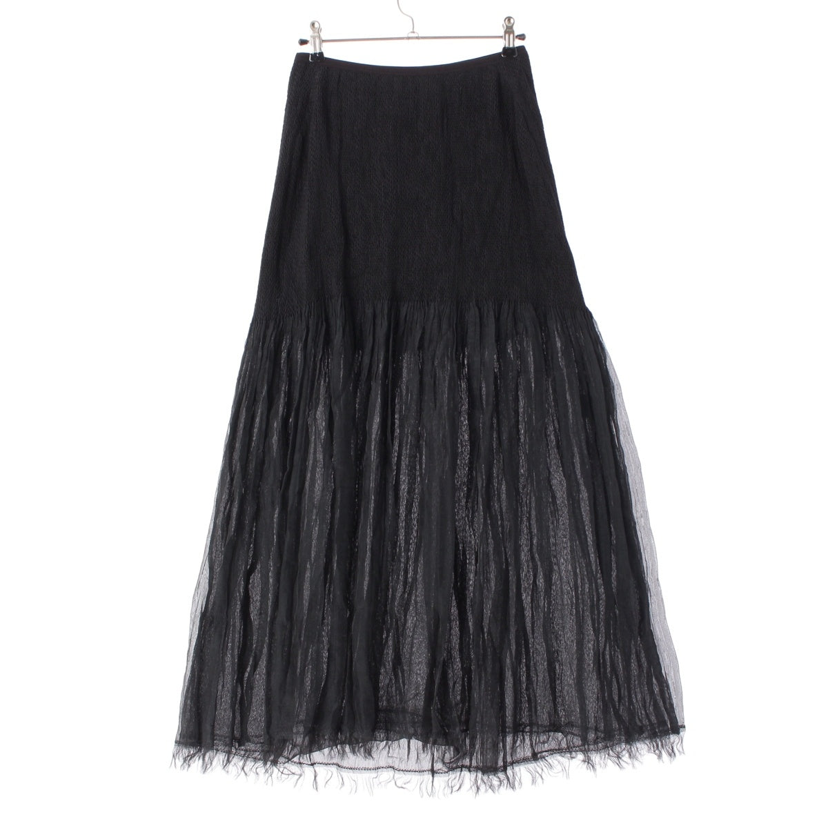 ISSEY MIYAKE Rayon x Nylon x Cotton Pleated sheer long skirt skirt IM24FG933 black 3