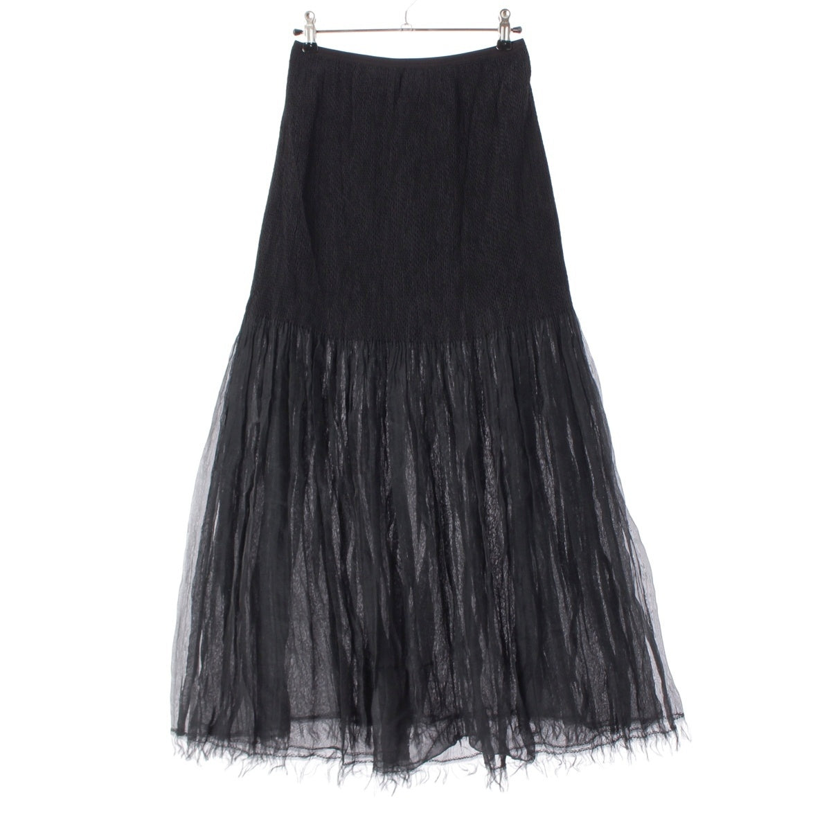 ISSEY MIYAKE Rayon x Nylon x Cotton Pleated sheer long skirt skirt IM24FG933 black 3