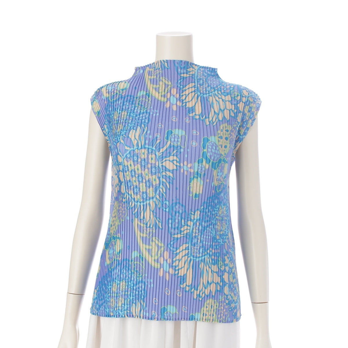 ISSEY MIYAKE Flower print sleeveless top tops IM22FJ984 Light blue purple 4
