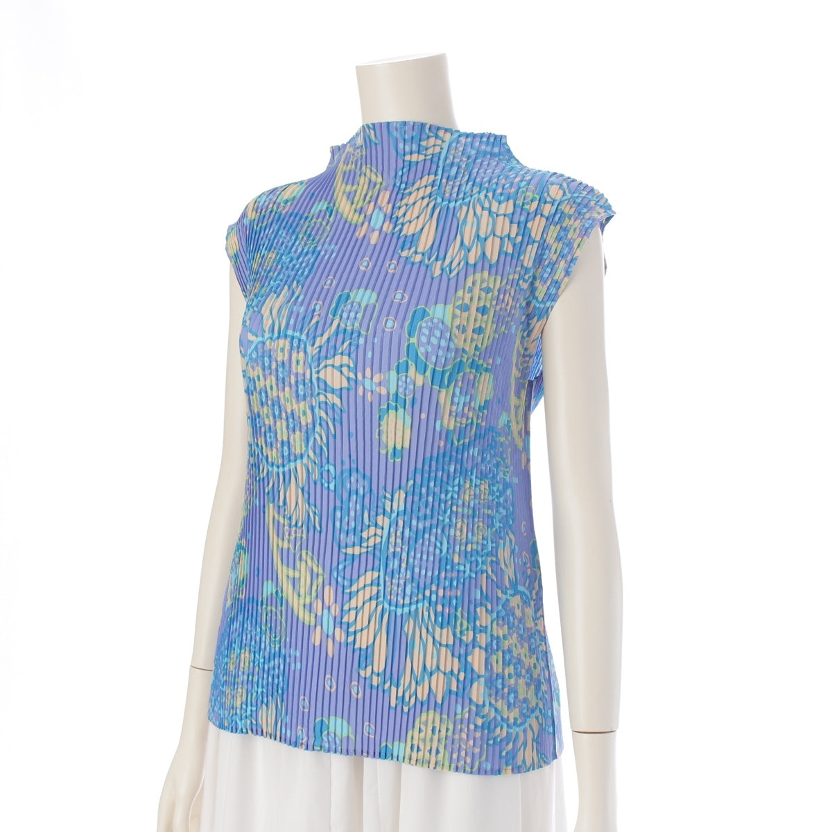 ISSEY MIYAKE Flower print sleeveless top tops IM22FJ984 Light blue purple 4