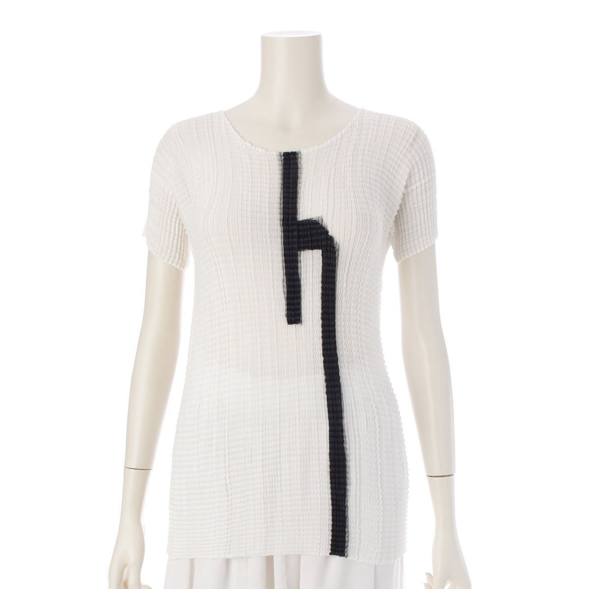 ISSEY MIYAKE Pleated Graphic Short Sleeve Crew Neck Cut tops IM82-FJ976 White black L