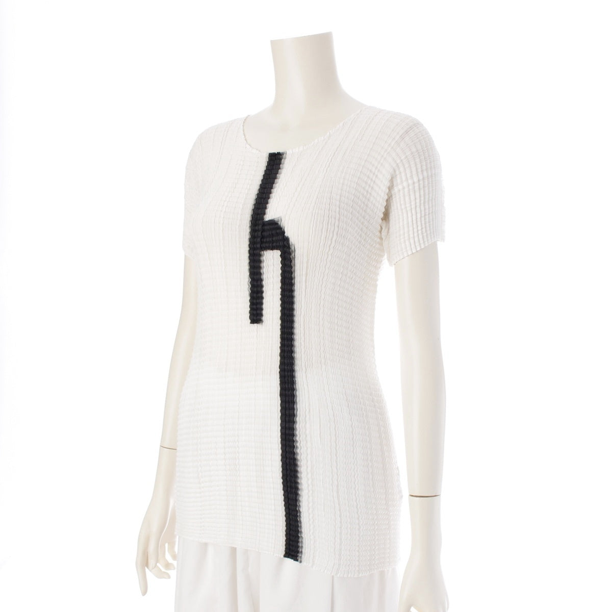 ISSEY MIYAKE Pleated Graphic Short Sleeve Crew Neck Cut tops IM82-FJ976 White black L