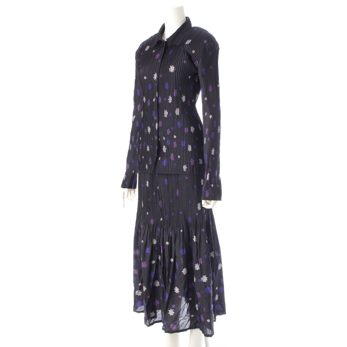 ISSEY MIYAKE Pleated Flower Abstract All-Over Pattern 3 piece setup IM24FJ523 / IM24FJ528 / IM24FG941 black purple 3