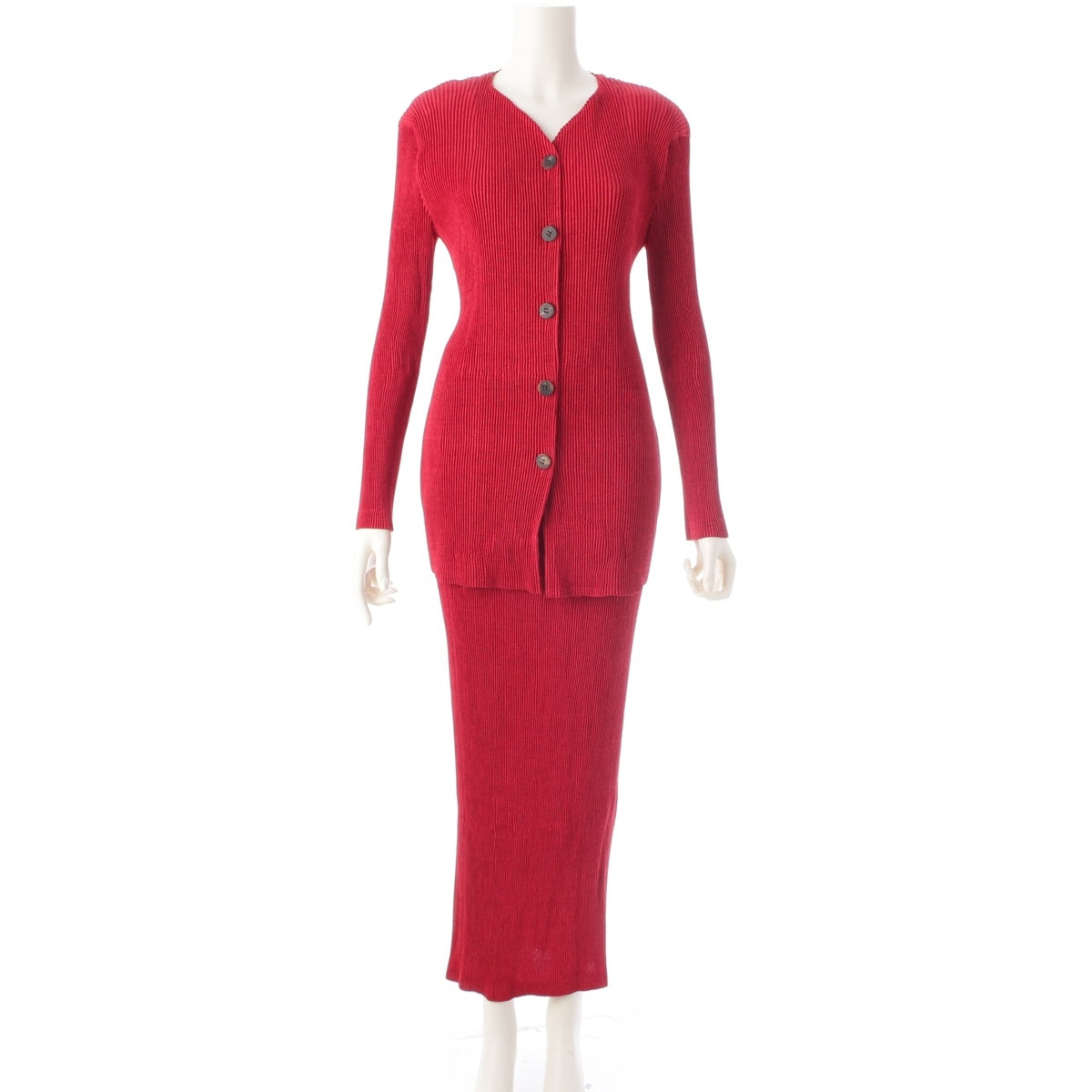 ISSEY MIYAKE Long Sleeve Cardigan Skirt setup IM84-FD915/IM84-FG926 Red L