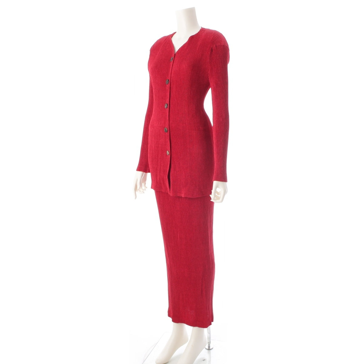 ISSEY MIYAKE Long Sleeve Cardigan Skirt setup IM84-FD915/IM84-FG926 Red L