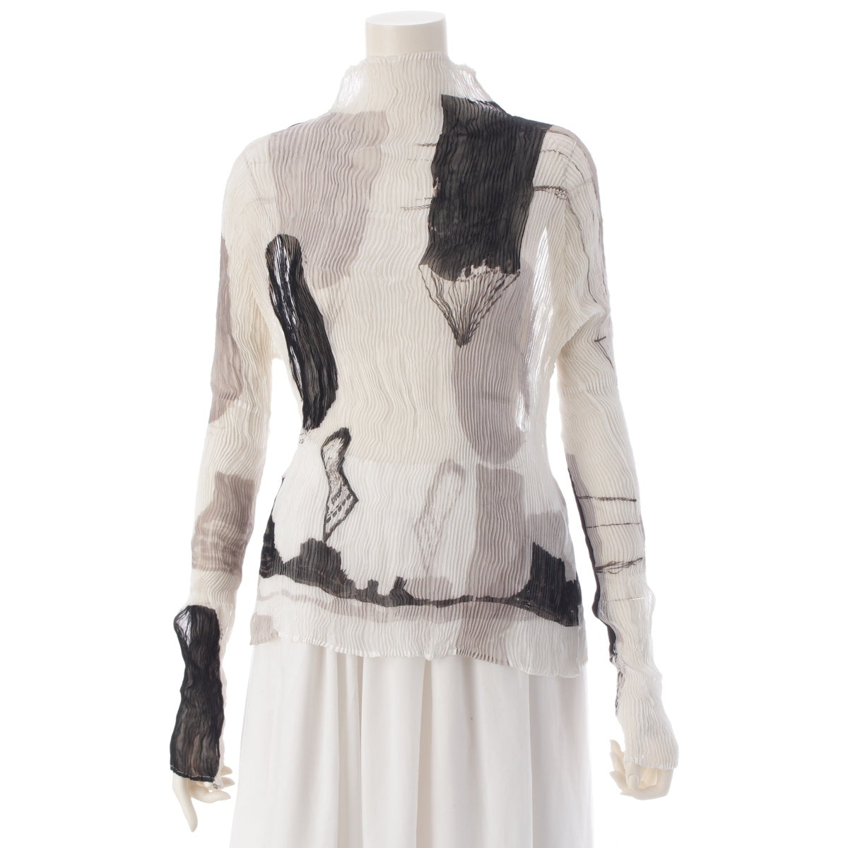 ISSEY MIYAKE Wrinkles Pleated Bottle Neck Long Sleeves Cut tops IM71-FJ981 White black L
