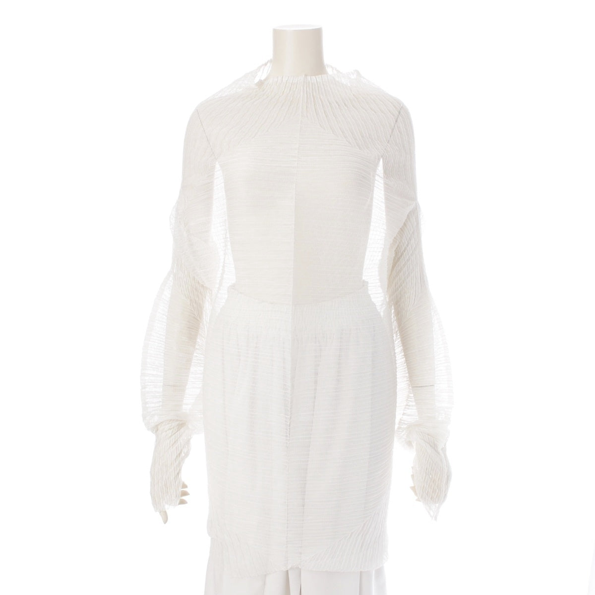ISSEY MIYAKE Length Bounce Pleated 3D Long Sleeve Cut tops IM84-FJ914 white L