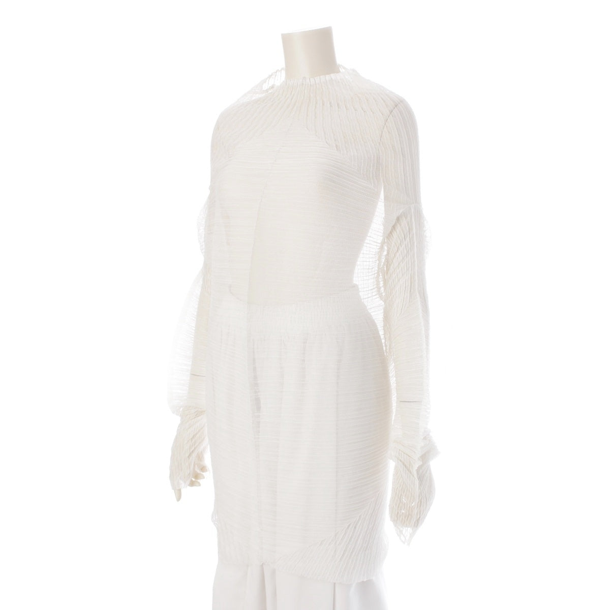 ISSEY MIYAKE Length Bounce Pleated 3D Long Sleeve Cut tops IM84-FJ914 white L
