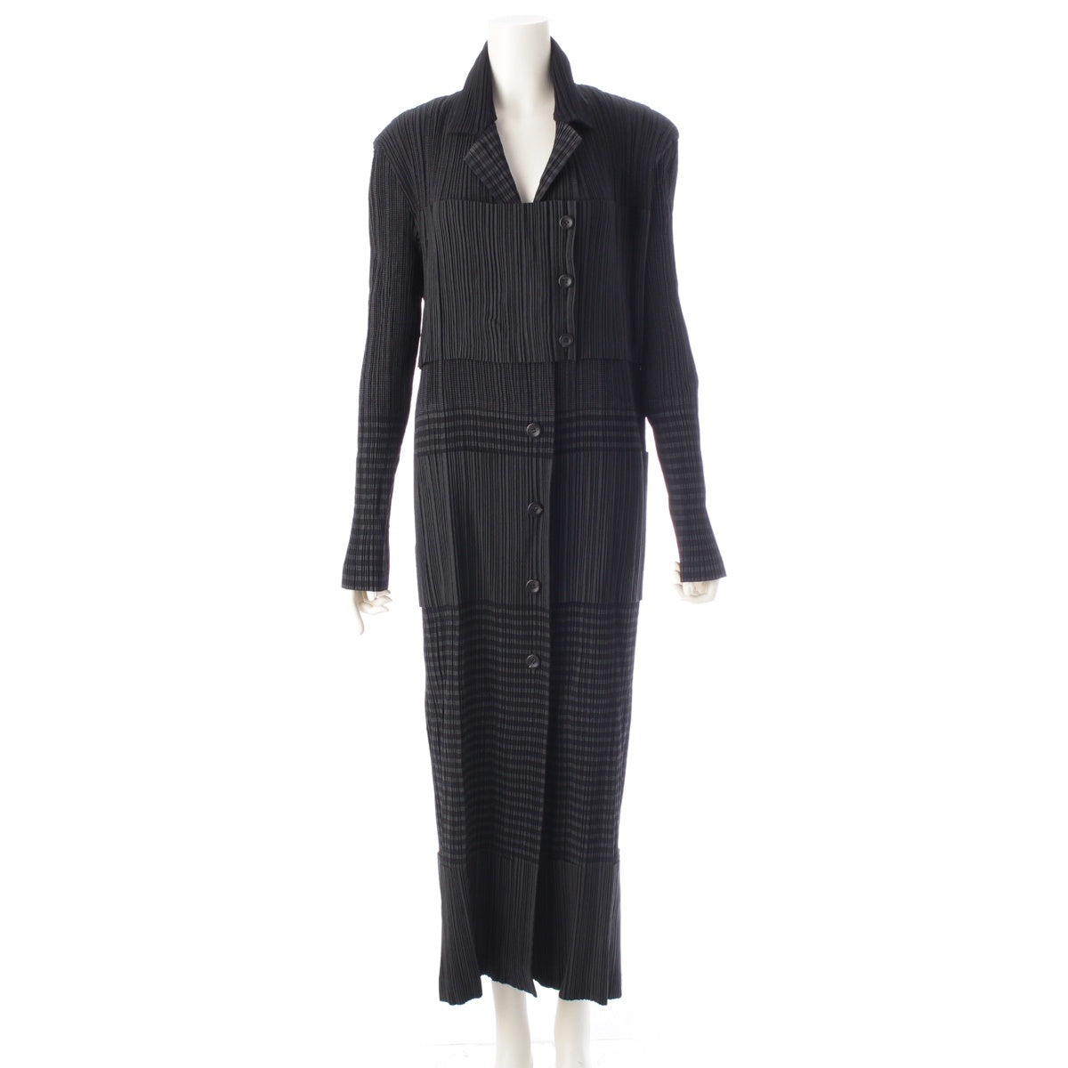 ISSEY MIYAKE Pleated border design long outer outer IM84-FA911 Black Grey L