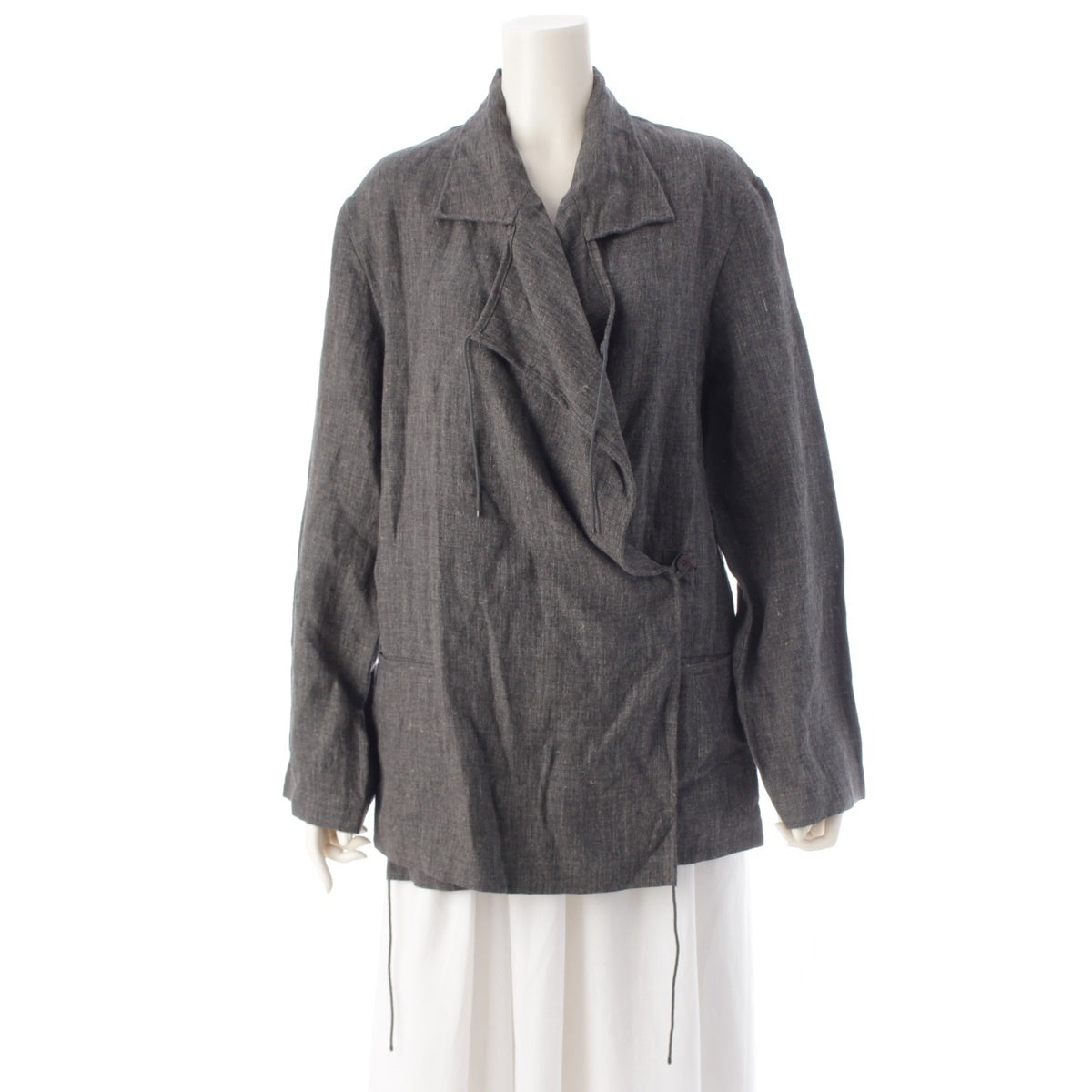 ISSEY MIYAKE linen Samue Drawcord Modified Double-Breasted Jacket outer IM91-FD037 gray L