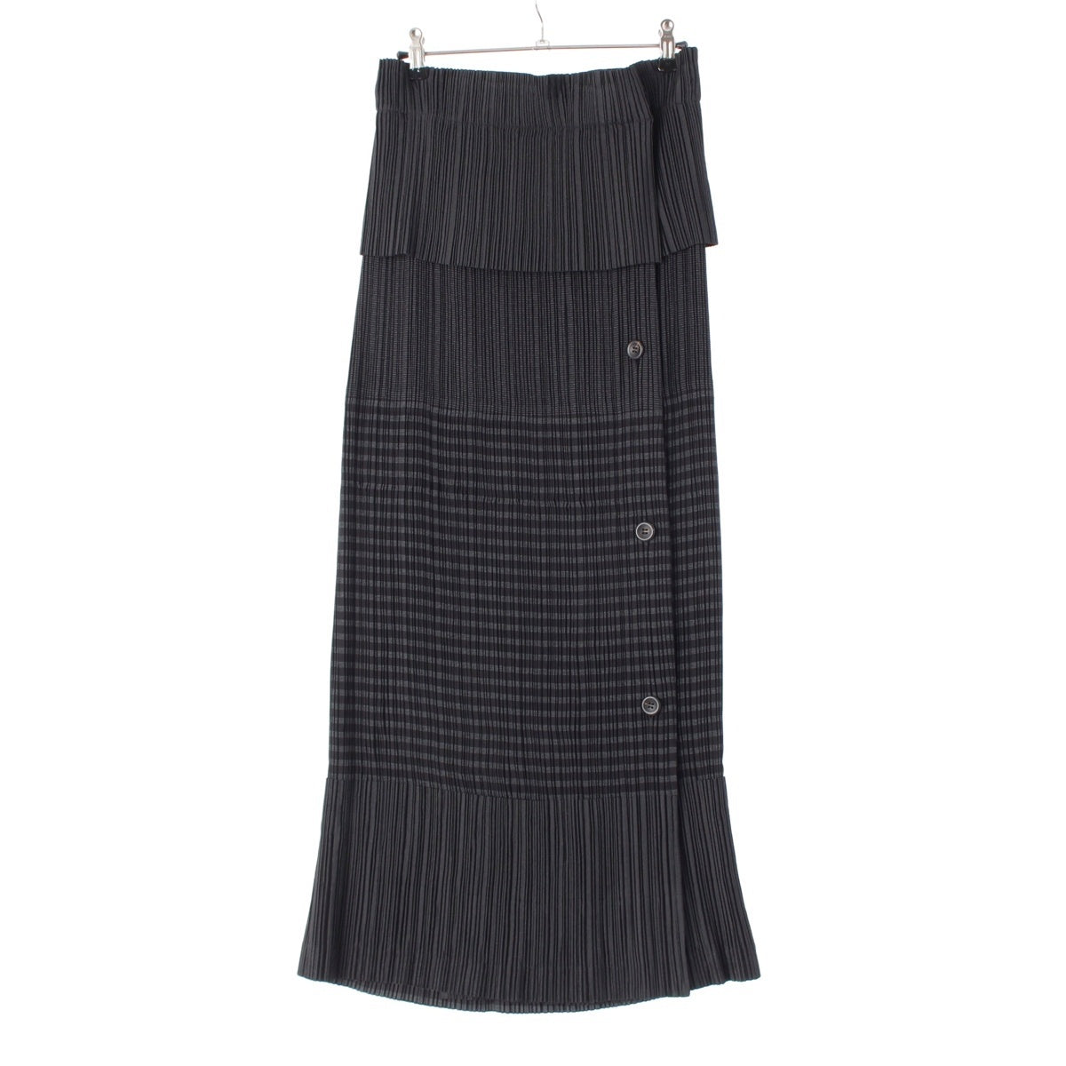 ISSEY MIYAKE Pleated switch button design long skirt IM84-FG911 Black dark gray L