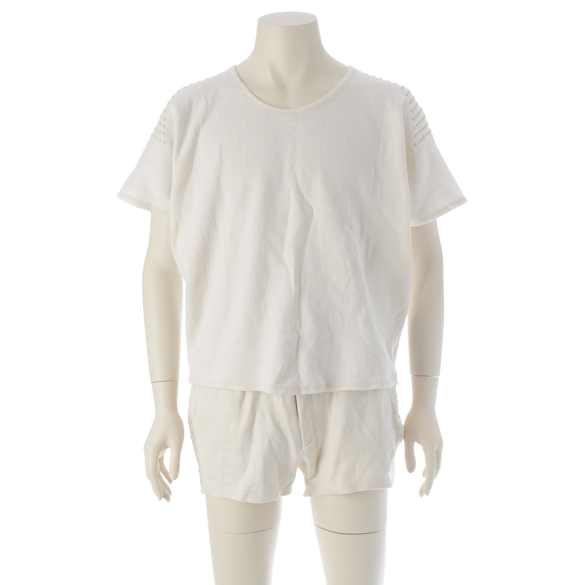 ISSEY MIYAKE Brush tag On-limit tag Beaded and dotted dolman sleeve squid top Pants setup white