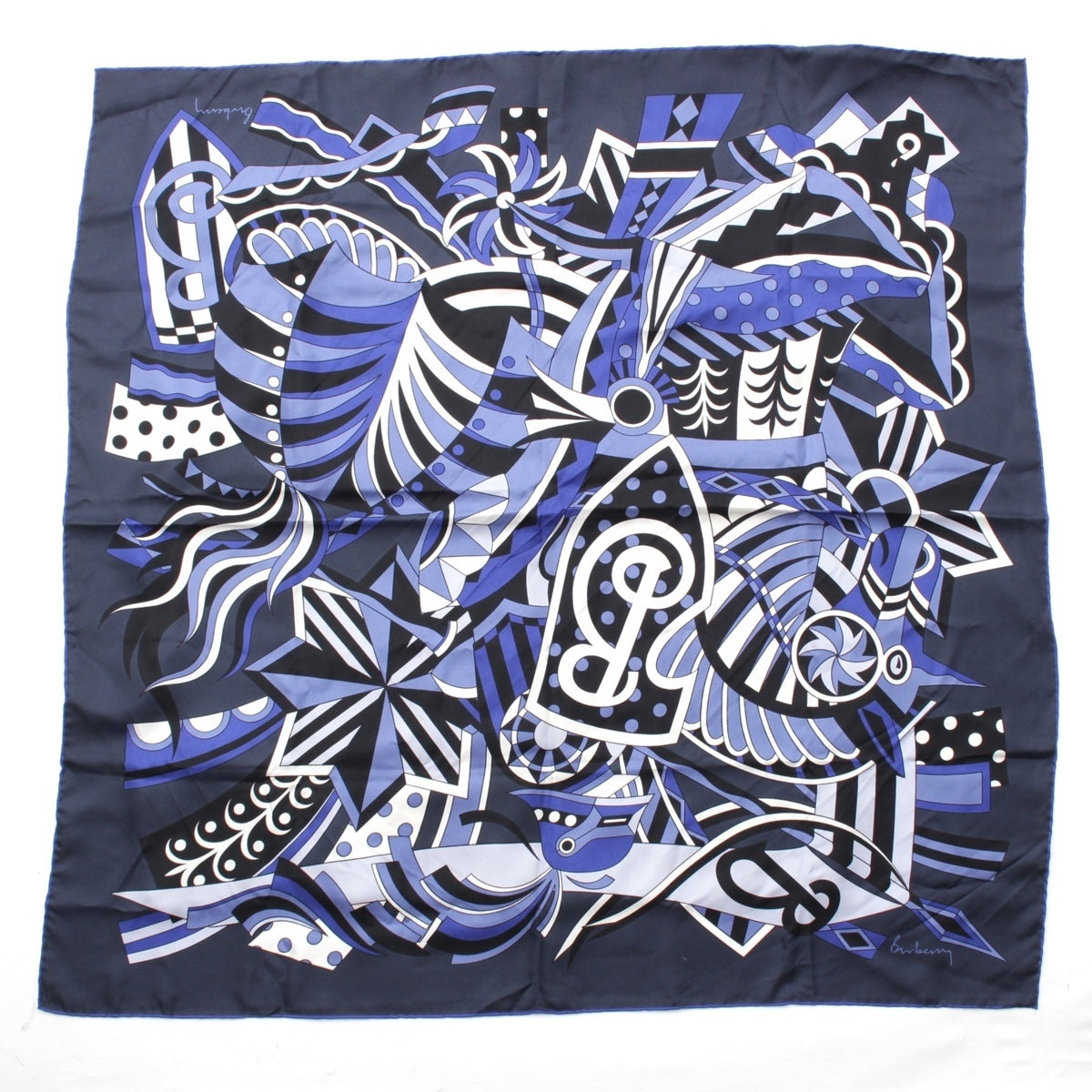 BURBERRY silk EKD Horseback Knight Logo Large scarf 25SS blue