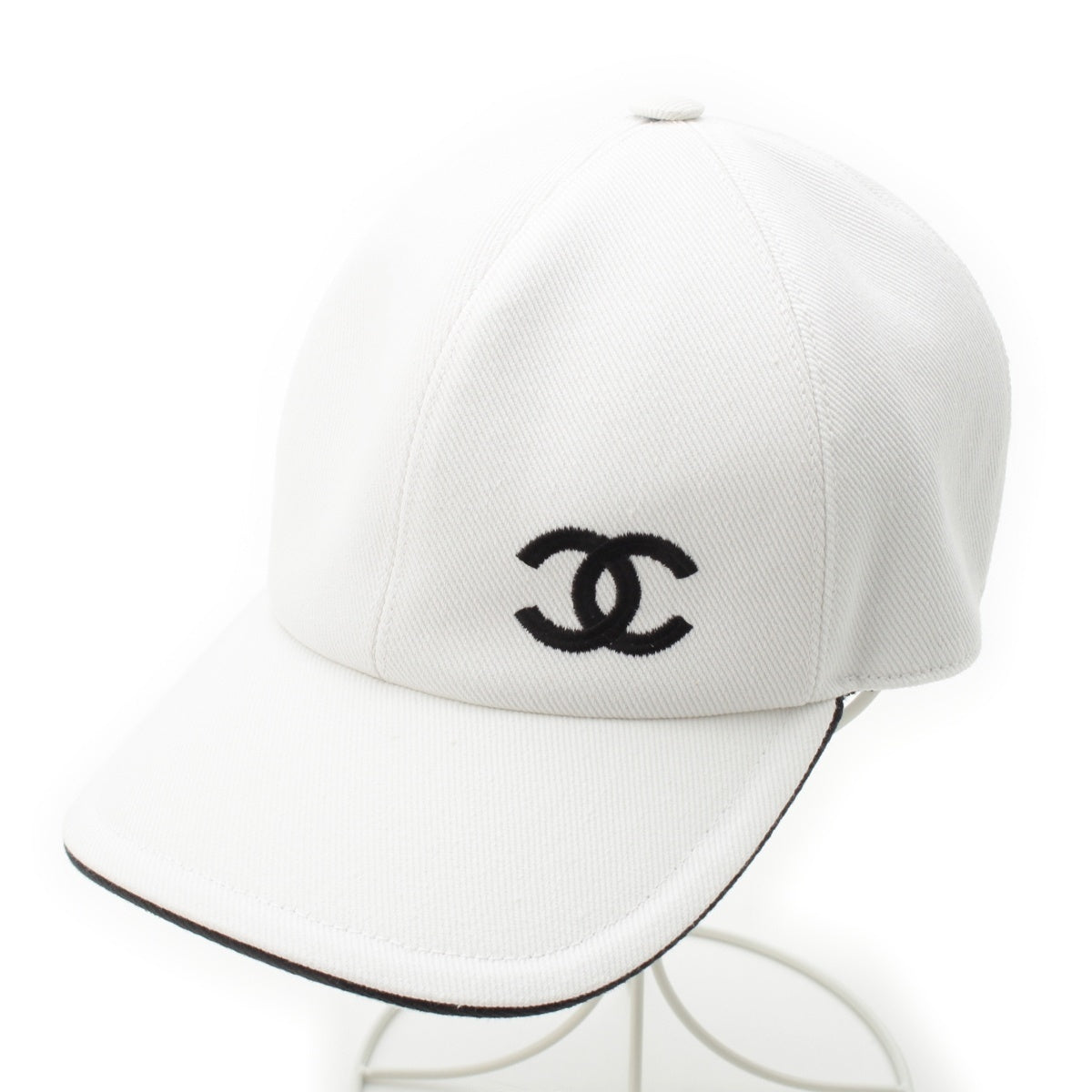 CHANEL cotton CCCOCO Mark Baseball Hat cap White x black