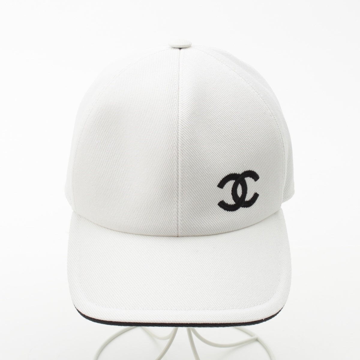 CHANEL cotton CCCOCO Mark Baseball Hat cap White x black