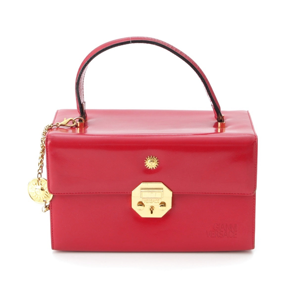 Gianni Versace leather Top handle charm Vanity bag Red