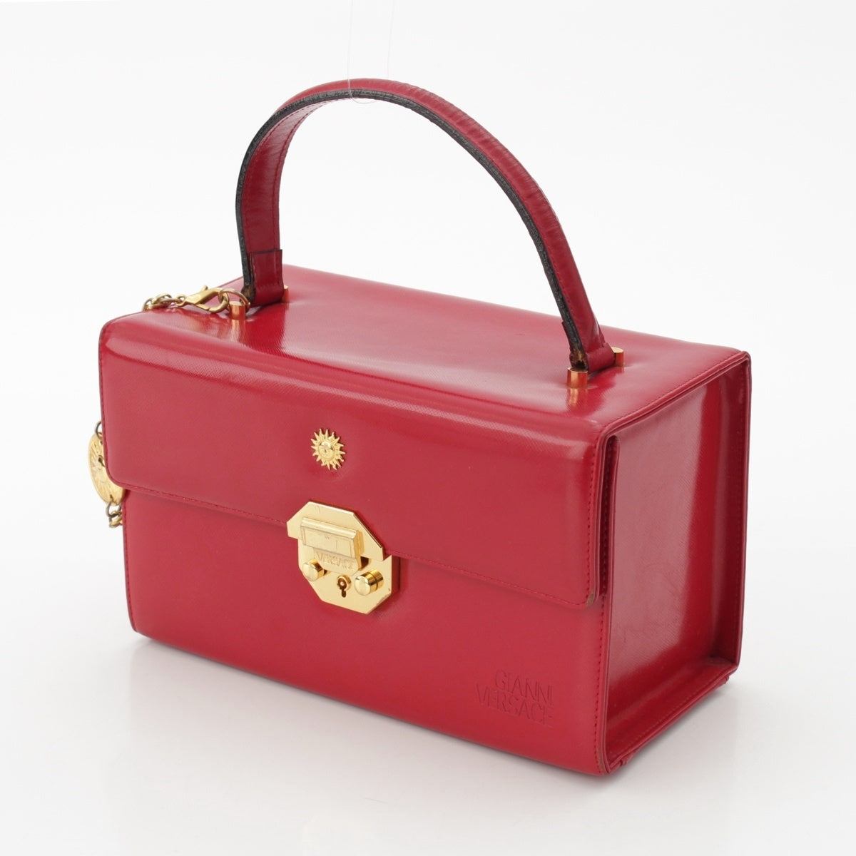 Gianni Versace leather Top handle charm Vanity bag Red