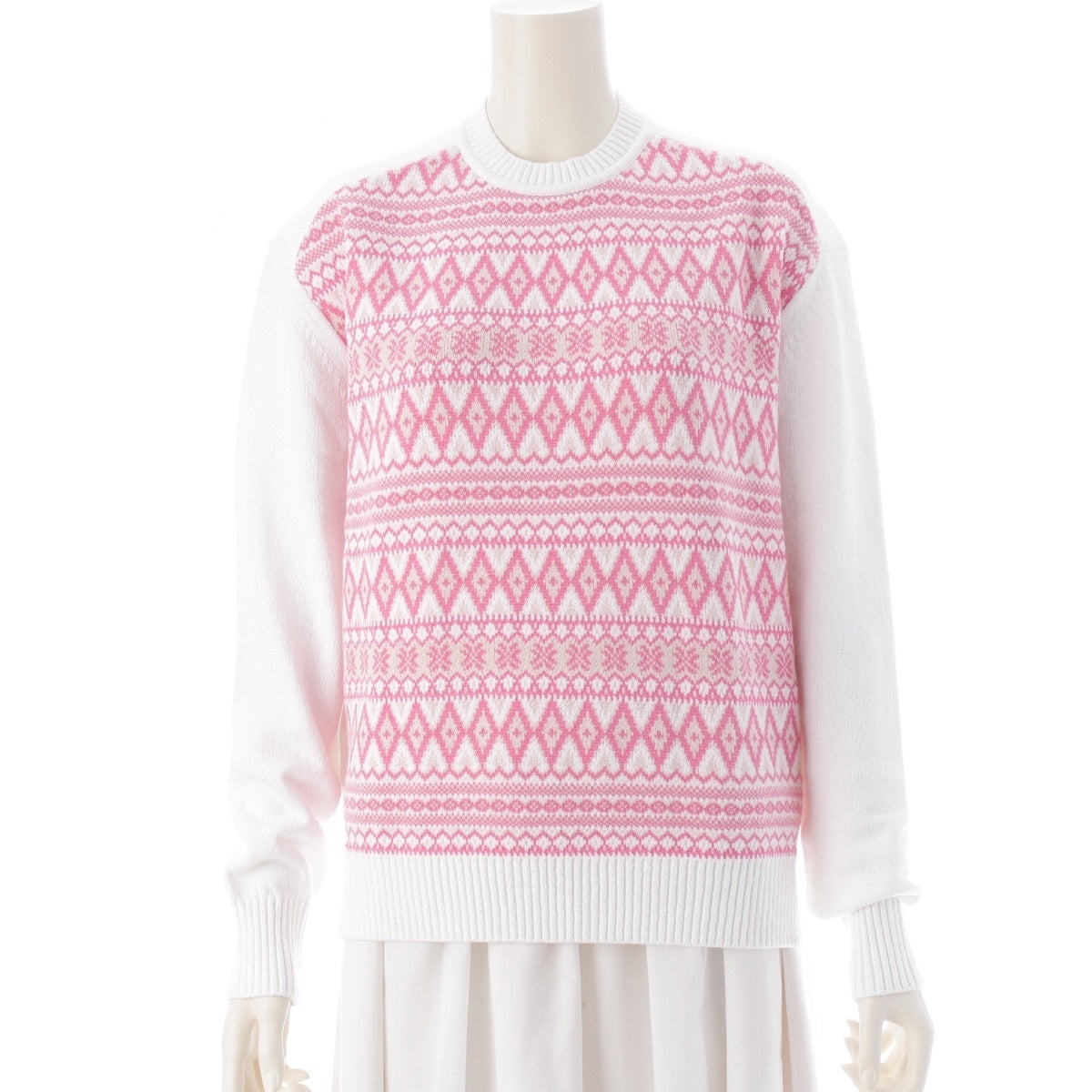 Drawer Cotton Nylon Cashmere 9G Fair Isle knit tops 6513-199-1082 Pink x White ‐