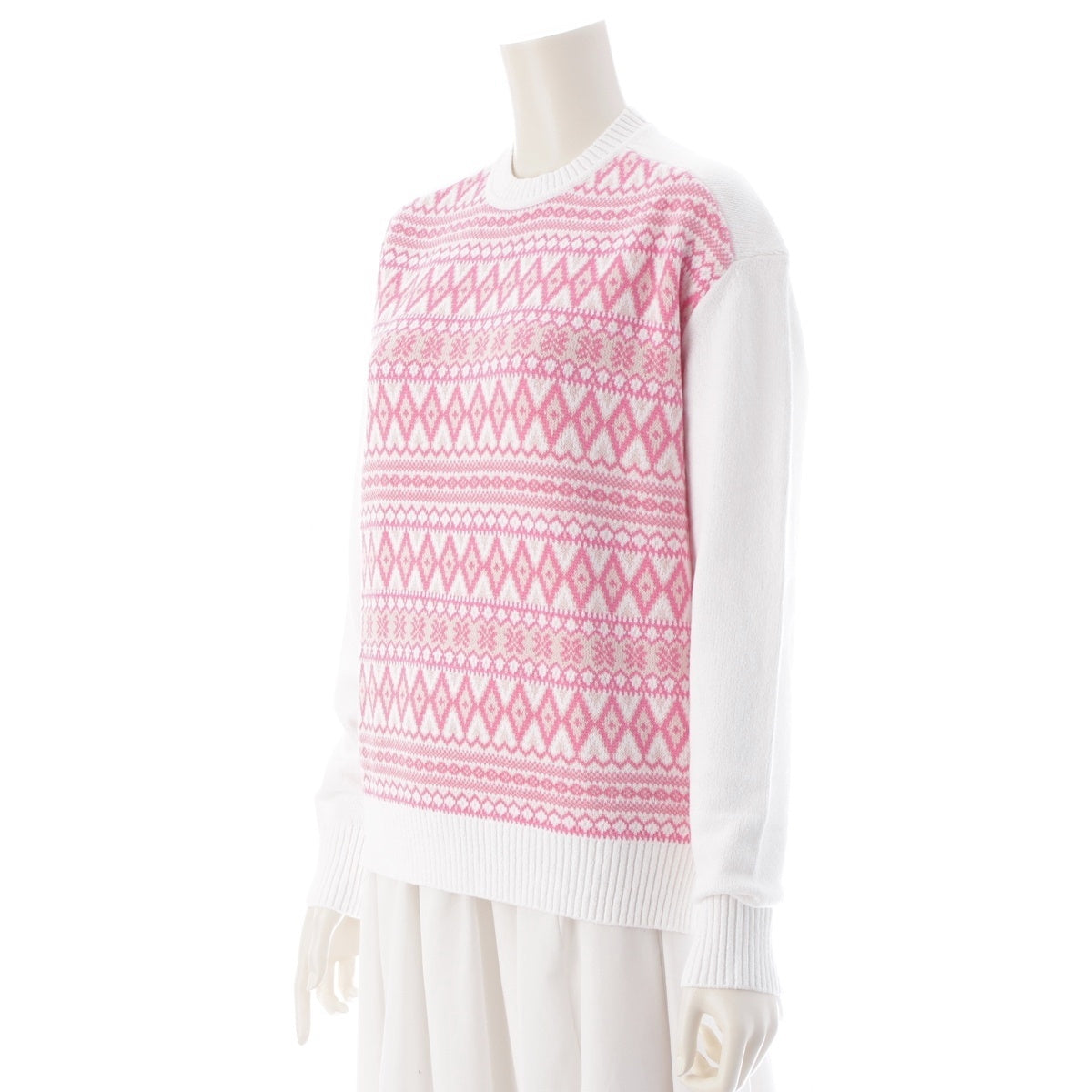 Drawer Cotton Nylon Cashmere 9G Fair Isle knit tops 6513-199-1082 Pink x White ‐