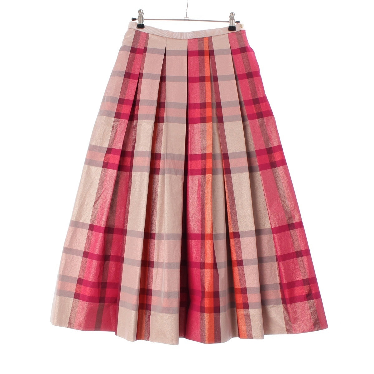 Drawer Glitter Madras Check Flare skirt 6524-299-1767 Pink red 36