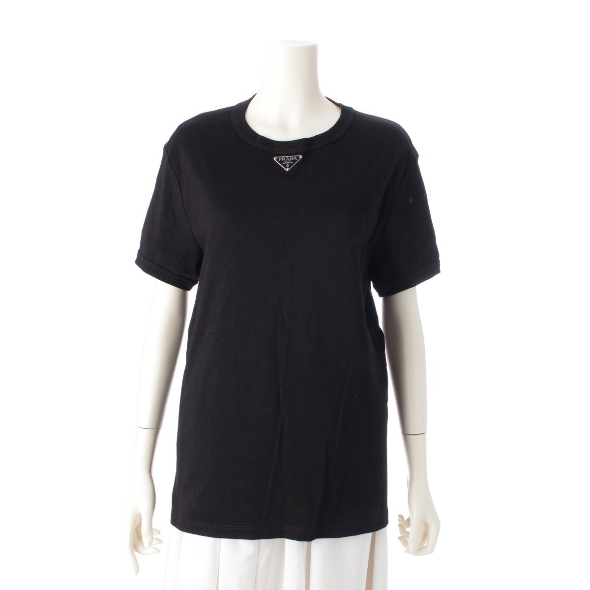PRADA cotton Triangle logo Short sleeve T-shirt tops UJN824 black M