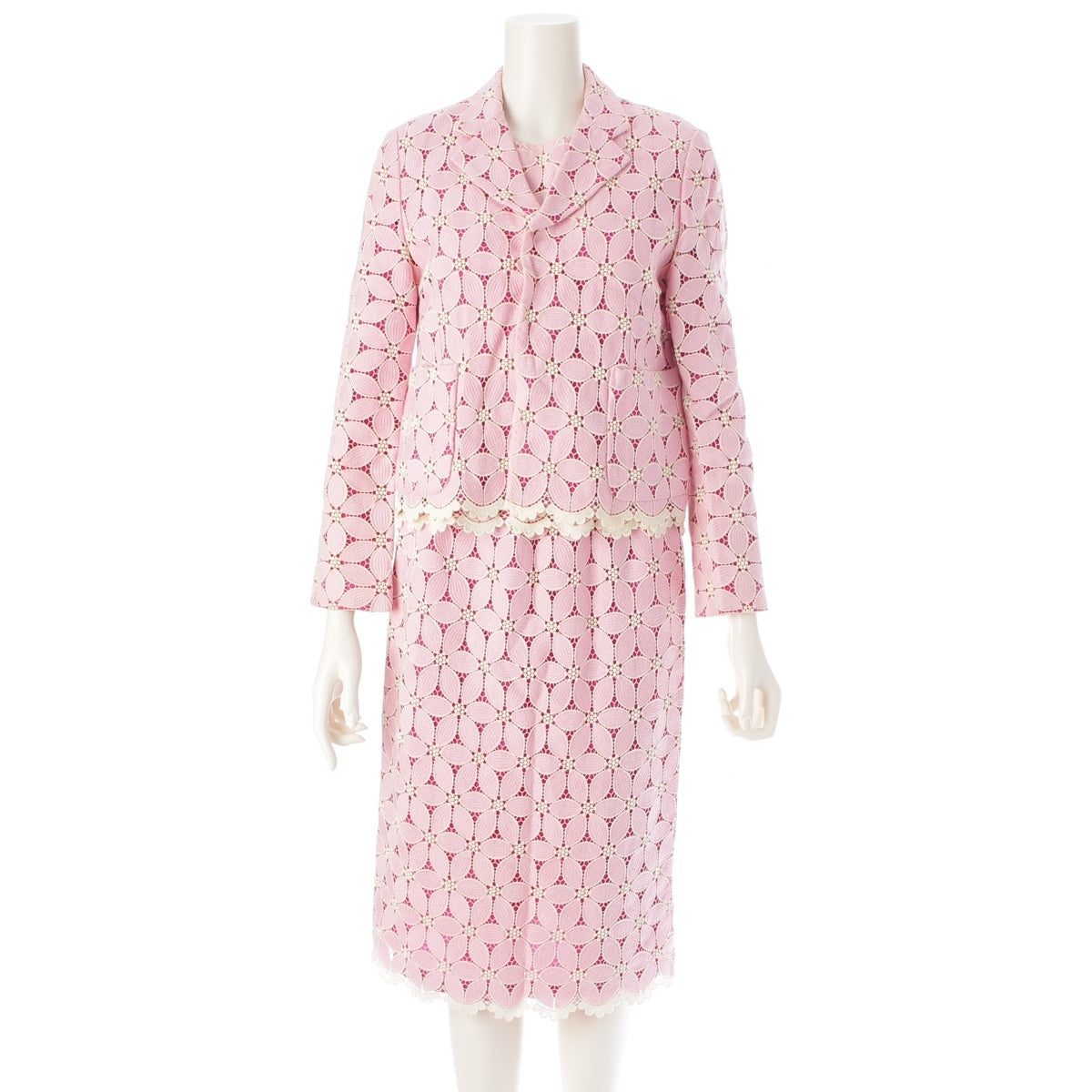 robe de chambre COMME des GARCONS cotton All-lace floral jacket, top, and skirt set 3 piece pink