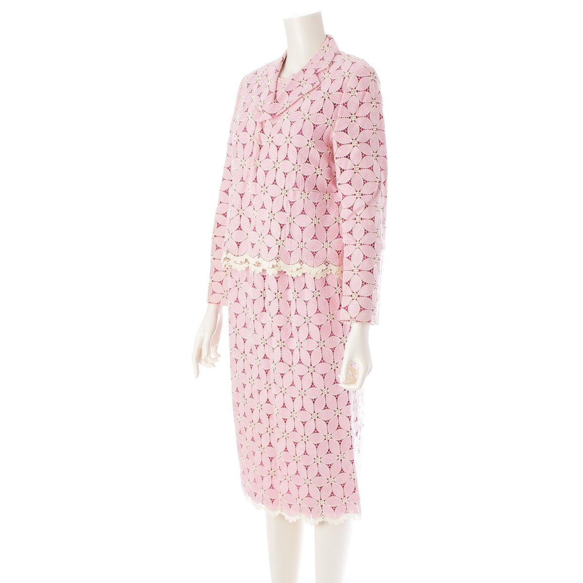 robe de chambre COMME des GARCONS cotton All-lace floral jacket, top, and skirt set 3 piece pink