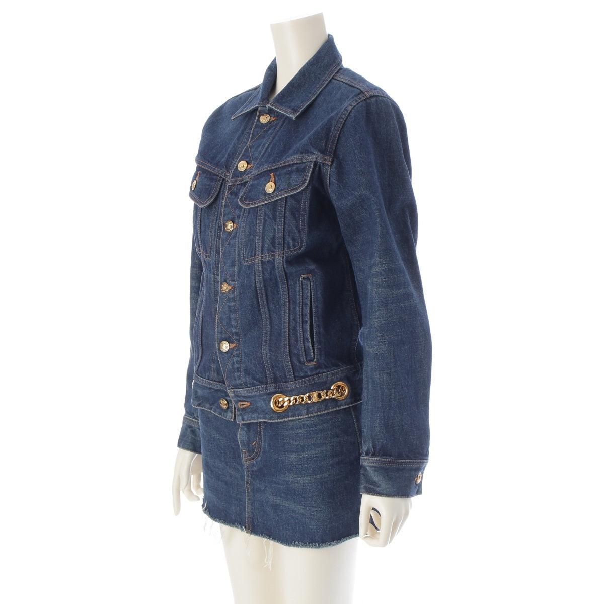 CELINE denim Triomphe Chain Jacket Skirt setup 2Q697107P 2S305254V blue S 25